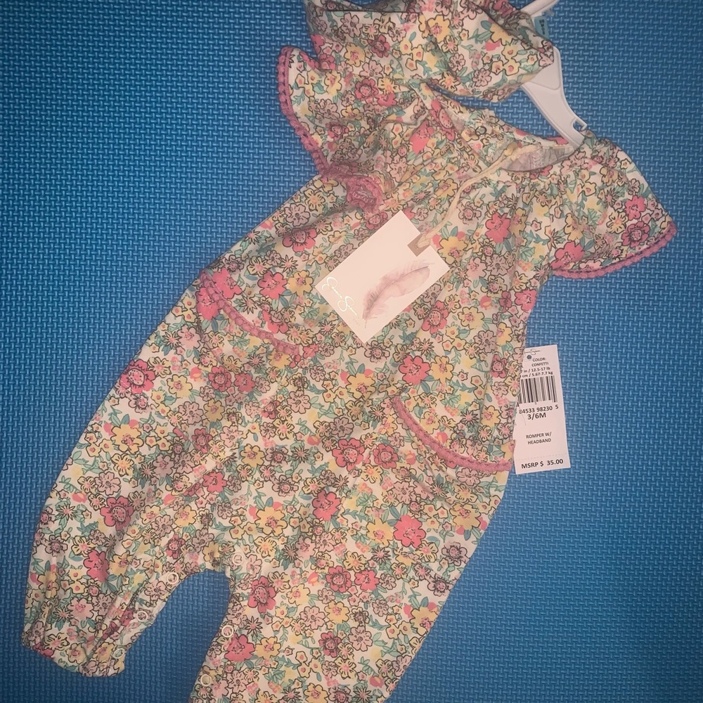 Jessica Simpson floral jumpsuit and headband